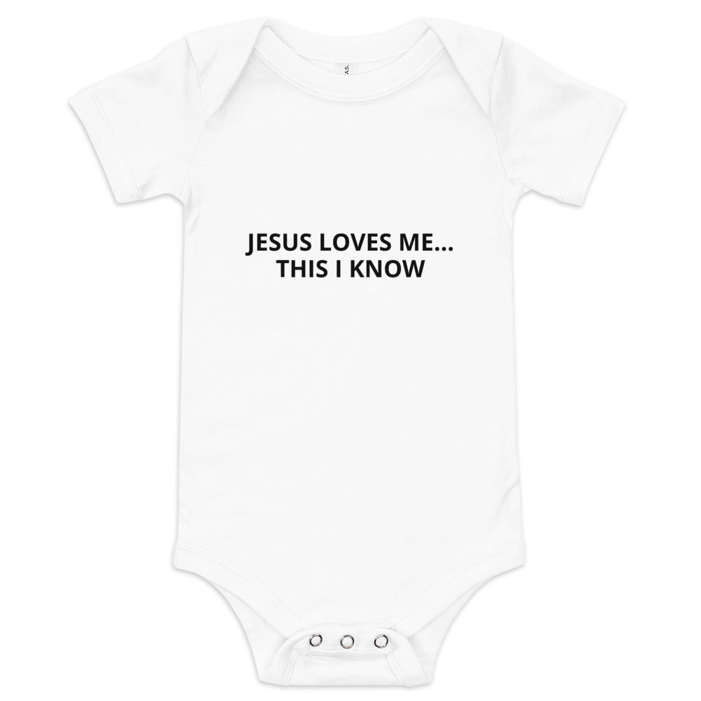 Jesus loves me this I know....Baby short sleeve one piece (2-sided)